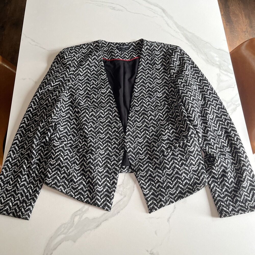 Mario Serrani Italy Blazer with Stretch NWOT Black/White Womens Large Open Front